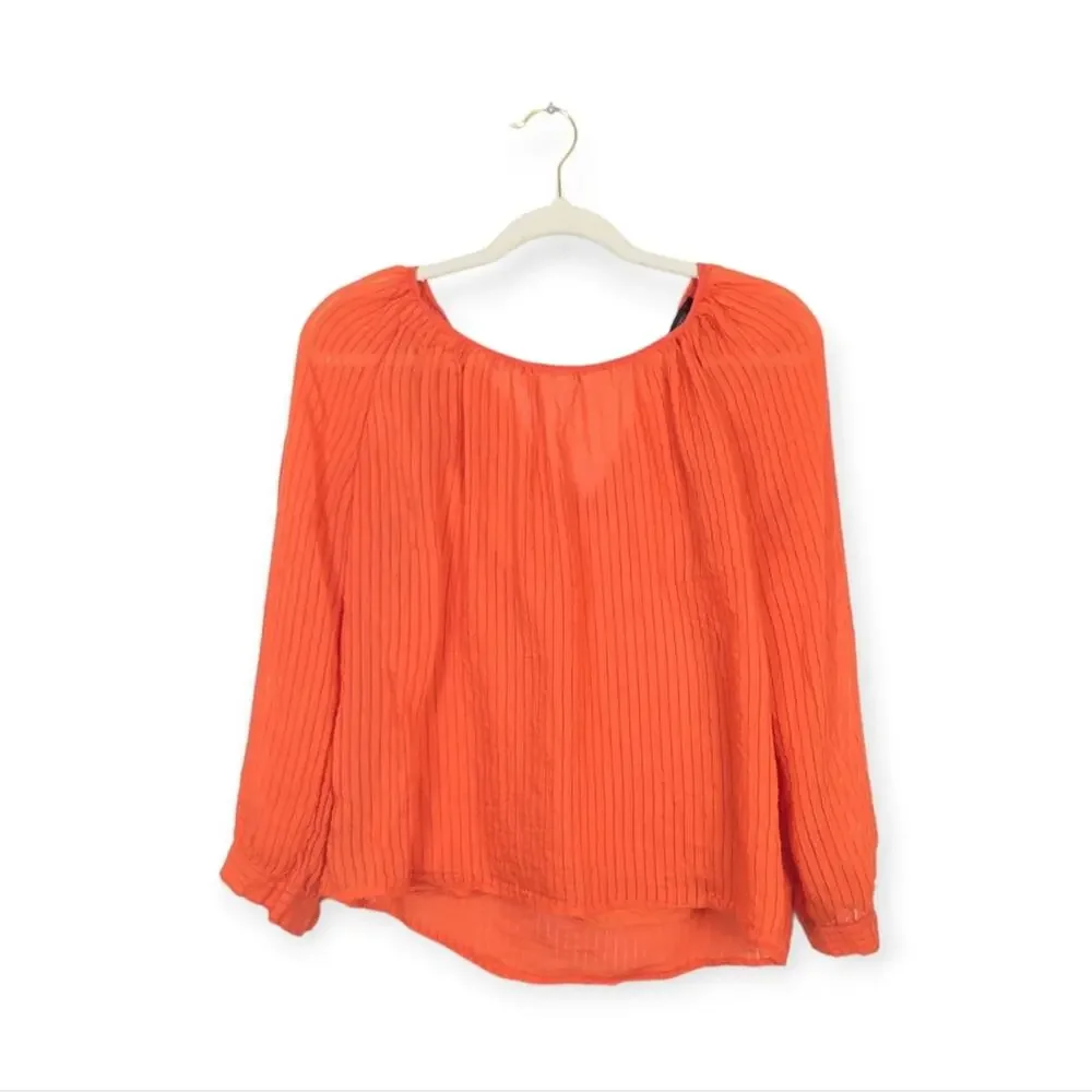J. Crew Orange Shadow Stripe Tie Back Long Sleeve Top